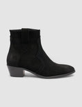 Suede Leather Black Zip-Up Heeled Women's Western Boots