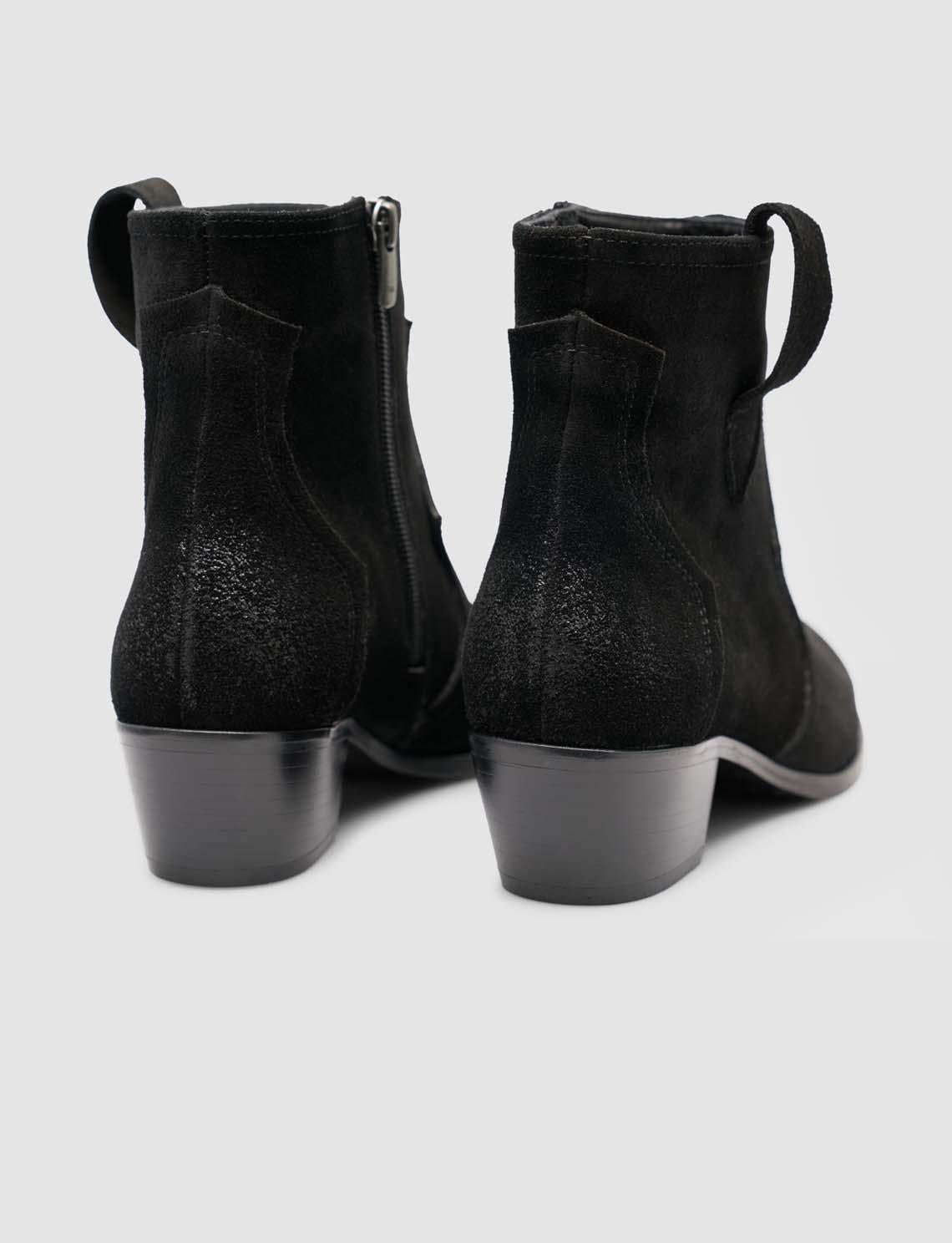 Suede Leather Black Zip-Up Heeled Women's Western Boots