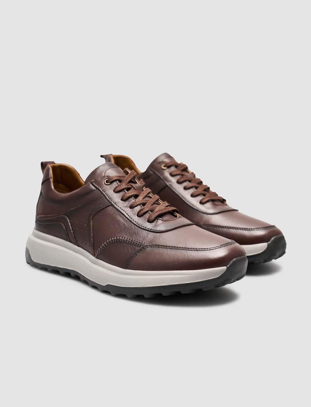 100% Genuine Leather Lace-up Brown Men's Sneaker