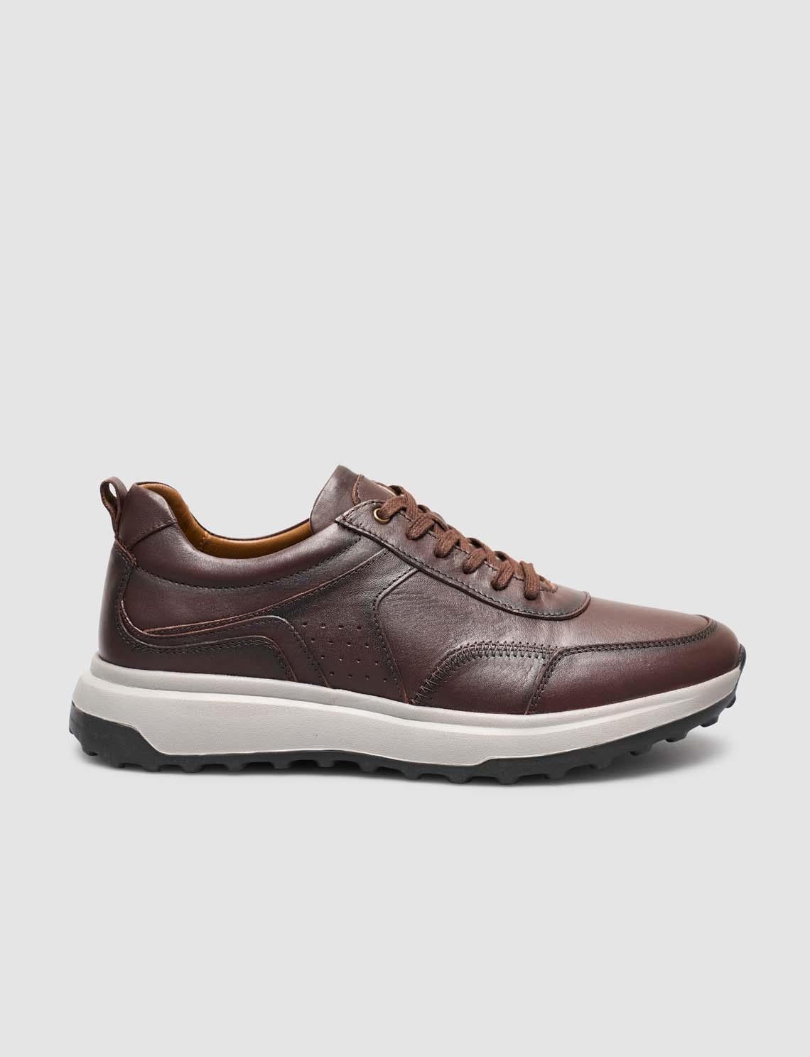 100% Genuine Leather Lace-up Brown Men's Sneaker