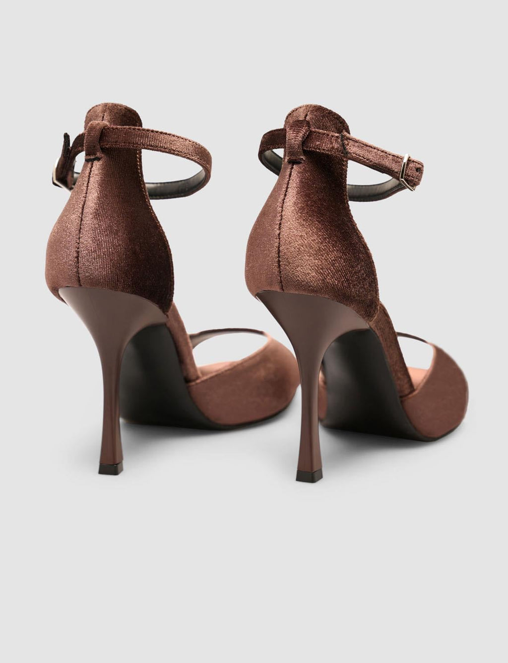 Dark Brown Velvet Ankle Buckle High-Heeled Women's Shoes