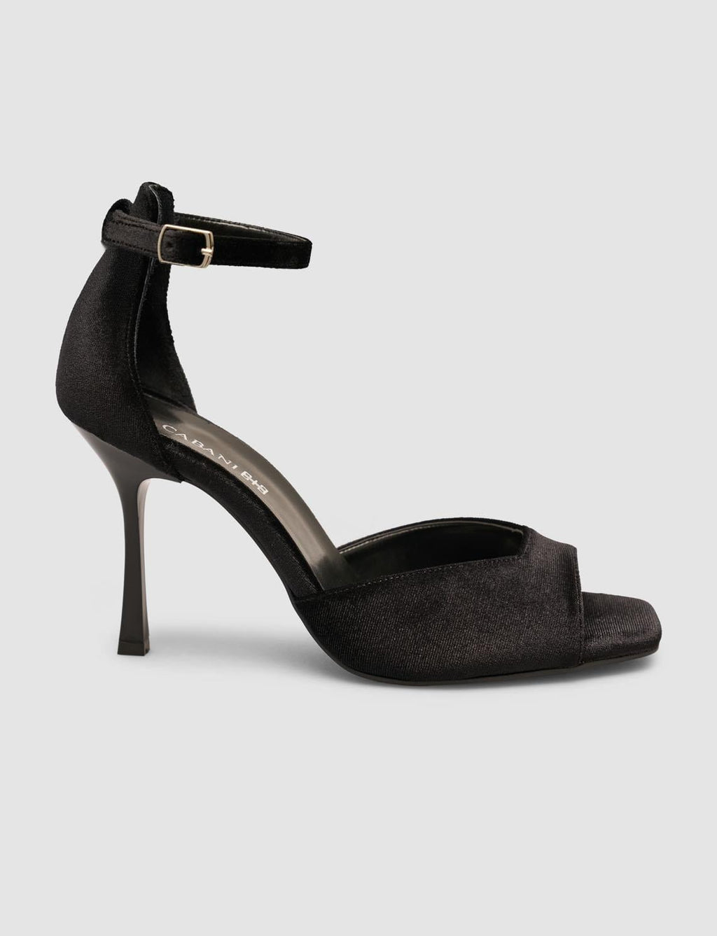 Black Velvet Ankle Buckle High-Heeled Women's Shoes