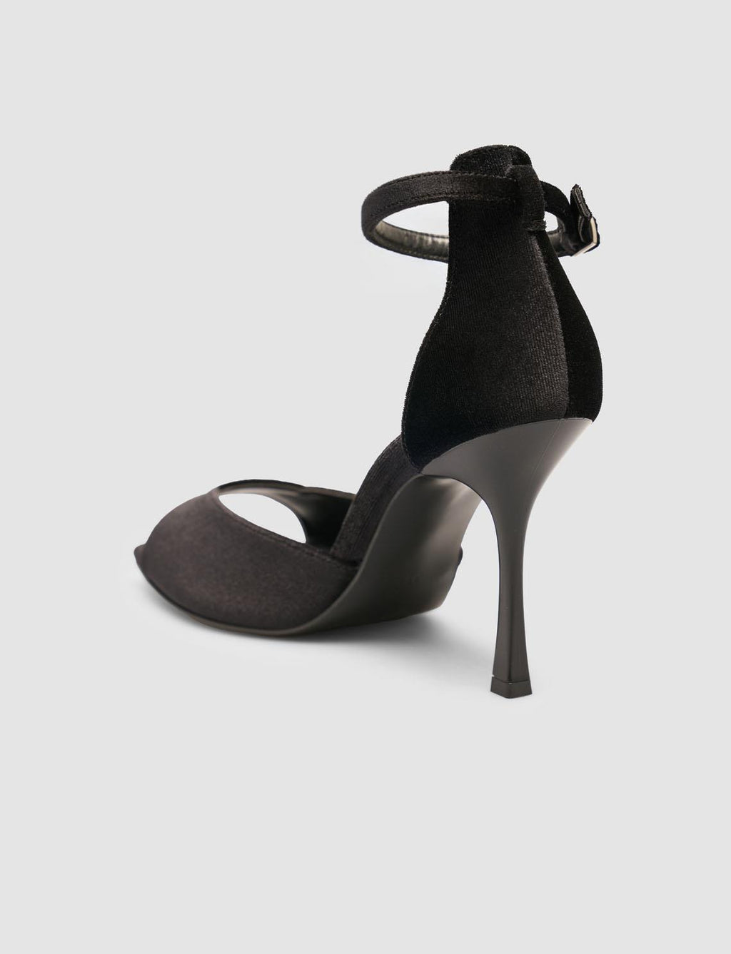 Black Velvet Ankle Buckle High-Heeled Women's Shoes