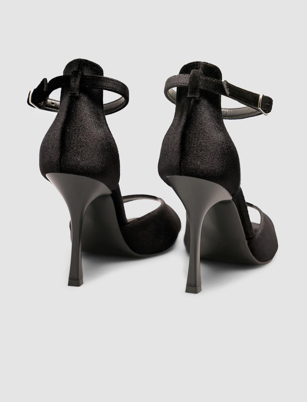 Black Velvet Ankle Buckle High-Heeled Women's Shoes