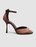 Dark Brown Velvet Ankle Buckle High-Heeled Women's Shoes