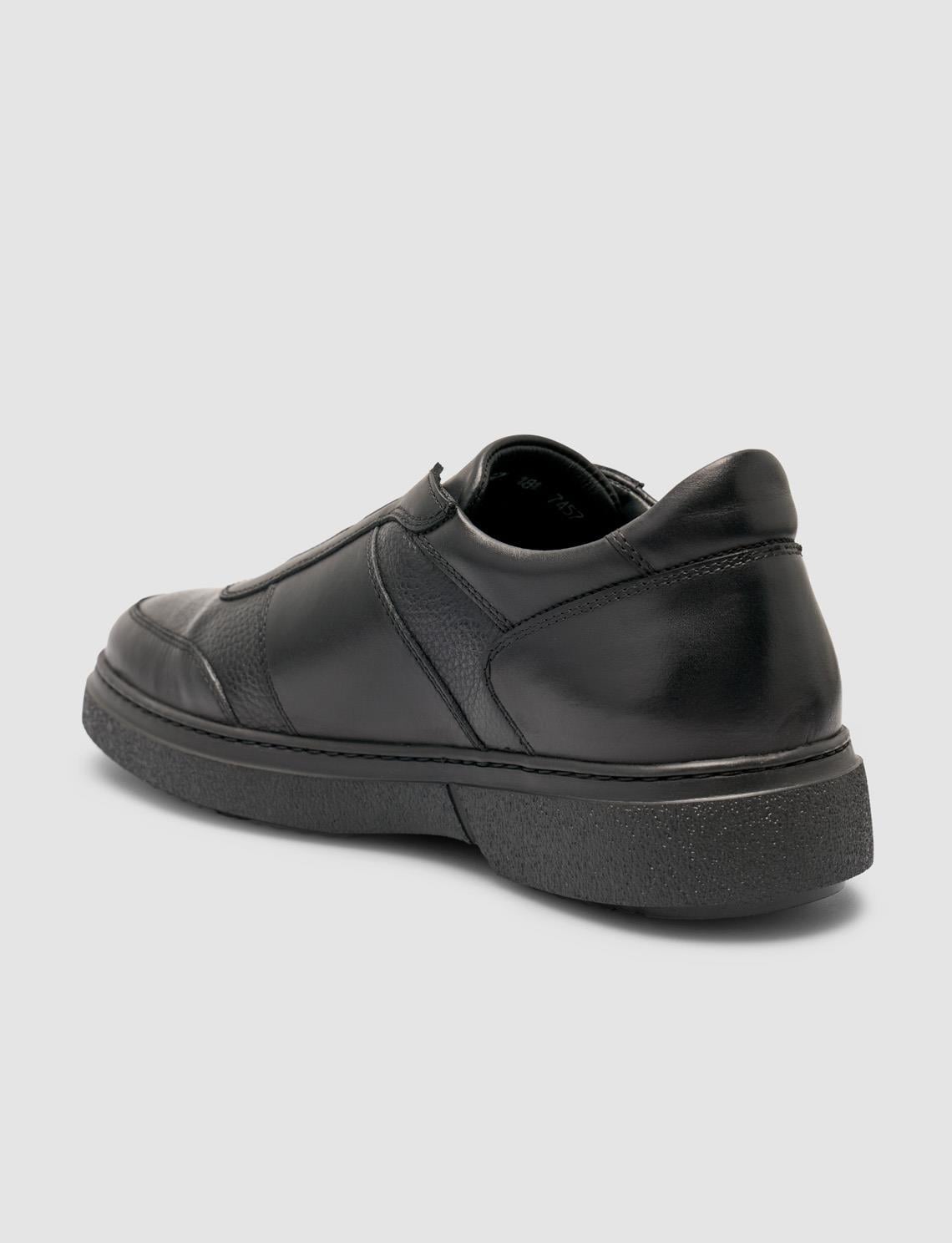 Genuine Leather Fur-Lined Black Men's Athletic Shoes