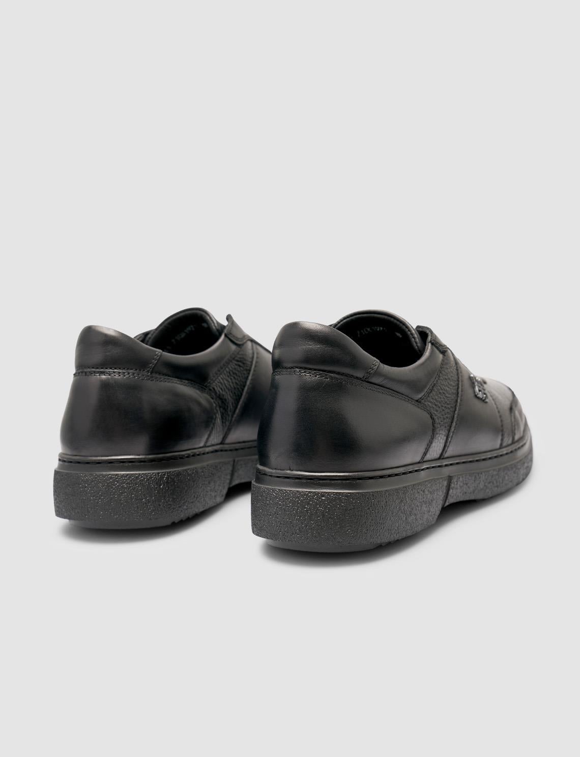 Genuine Leather Fur-Lined Black Men's Athletic Shoes