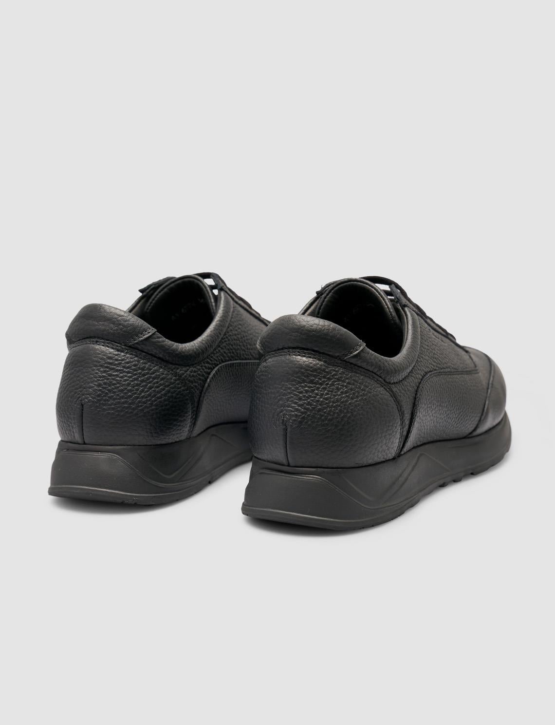 100% Genuine Leather Black Fur-Lined Sneakers