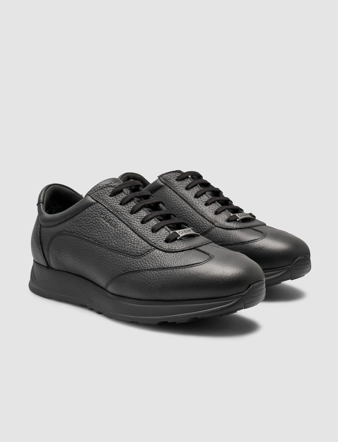 100% Genuine Leather Black Fur-Lined Sneakers