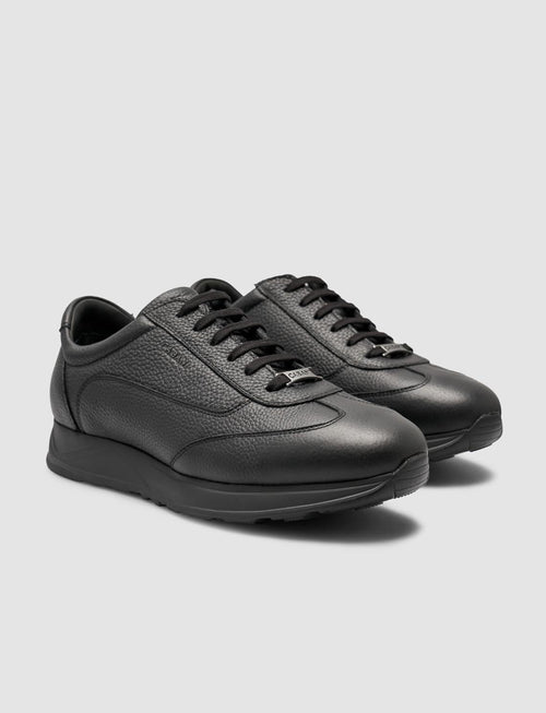 100% Genuine Leather Black Fur-Lined Sneakers