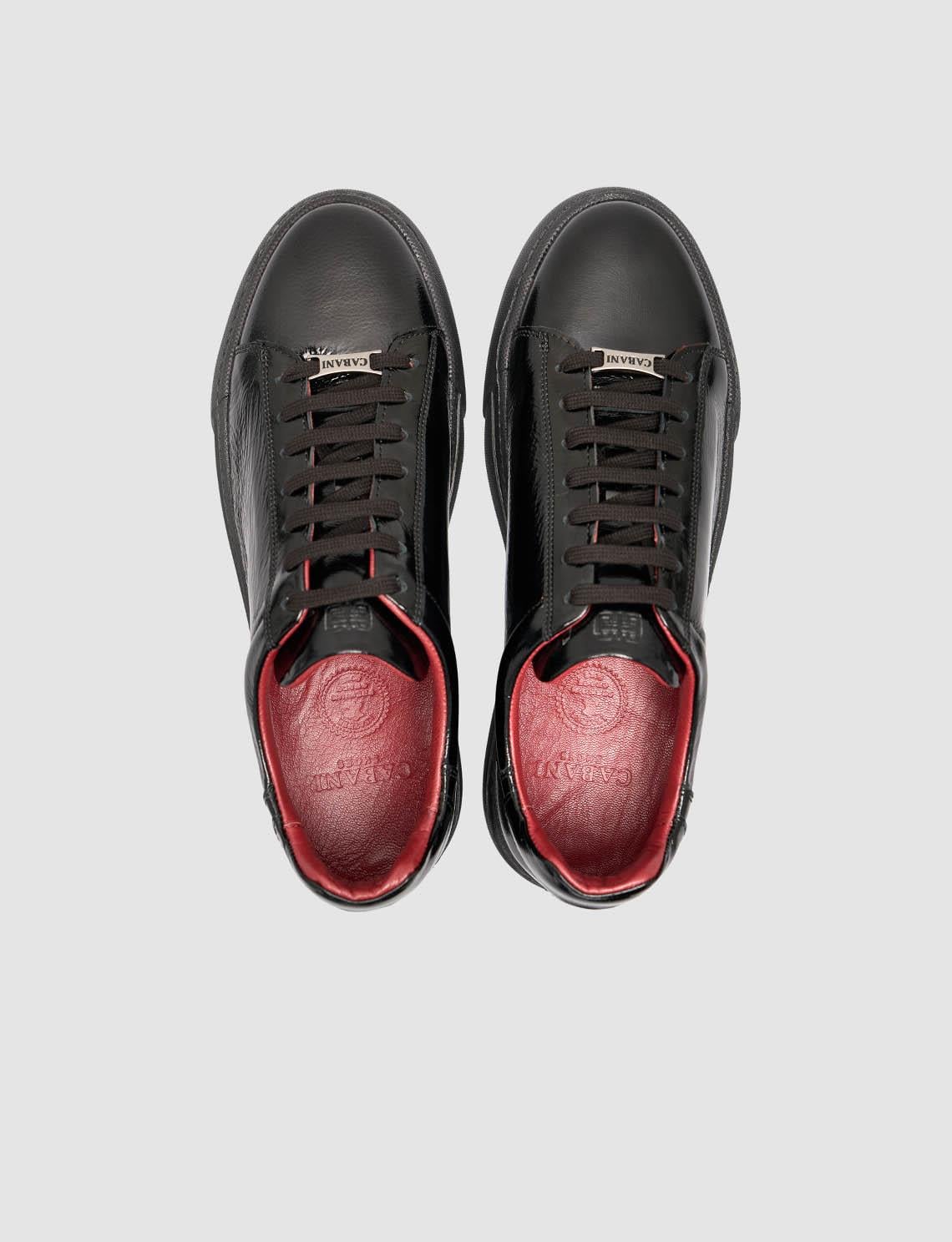 100% Genuine Soft Patent Leather Black Lace-up Men's Athletic Shoes