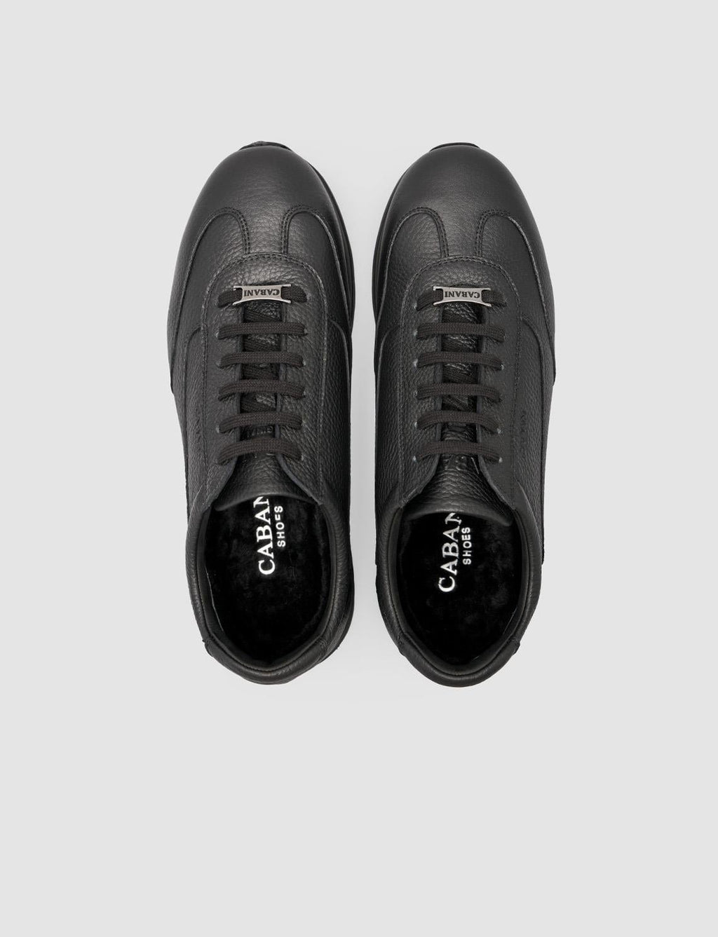 100% Genuine Leather Black Fur-Lined Sneakers
