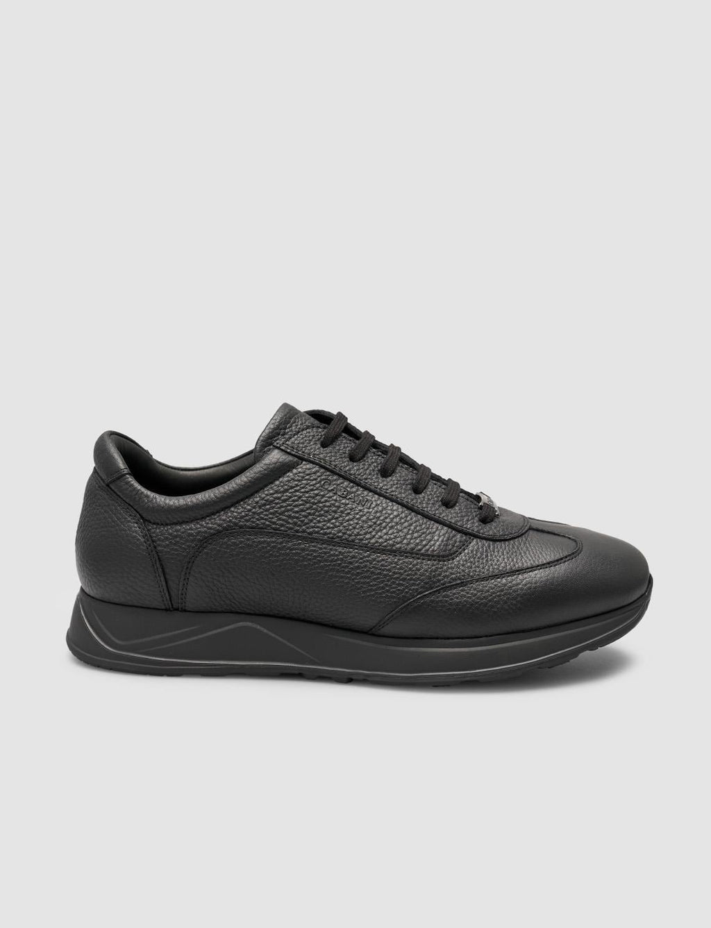 100% Genuine Leather Black Fur-Lined Sneakers