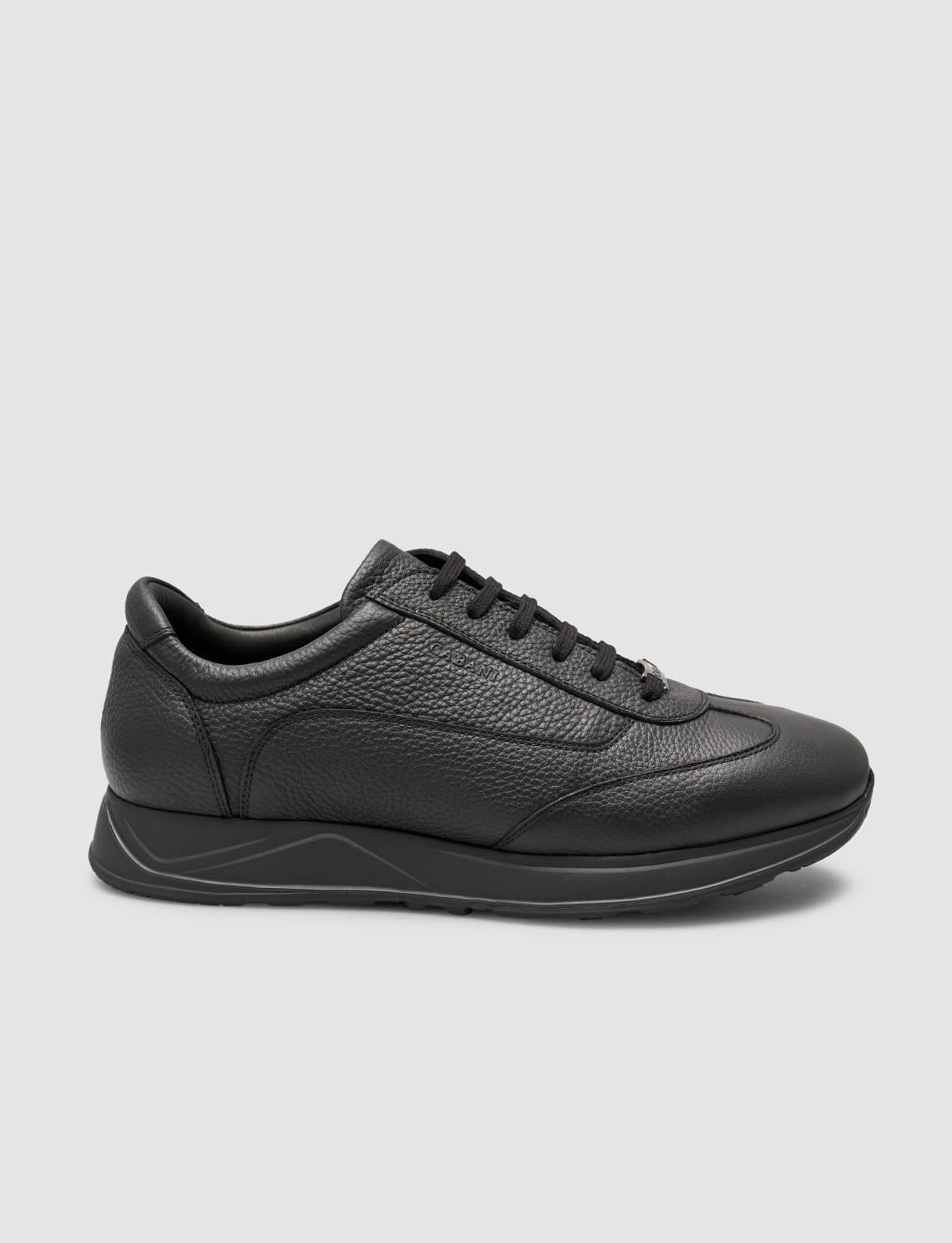 100% Genuine Leather Black Fur-Lined Sneakers