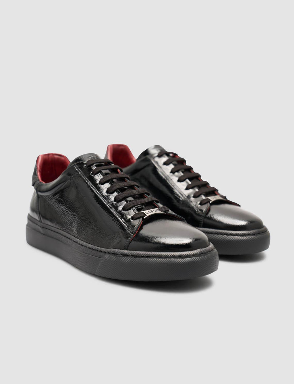 100% Genuine Soft Patent Leather Black Lace-up Men's Athletic Shoes
