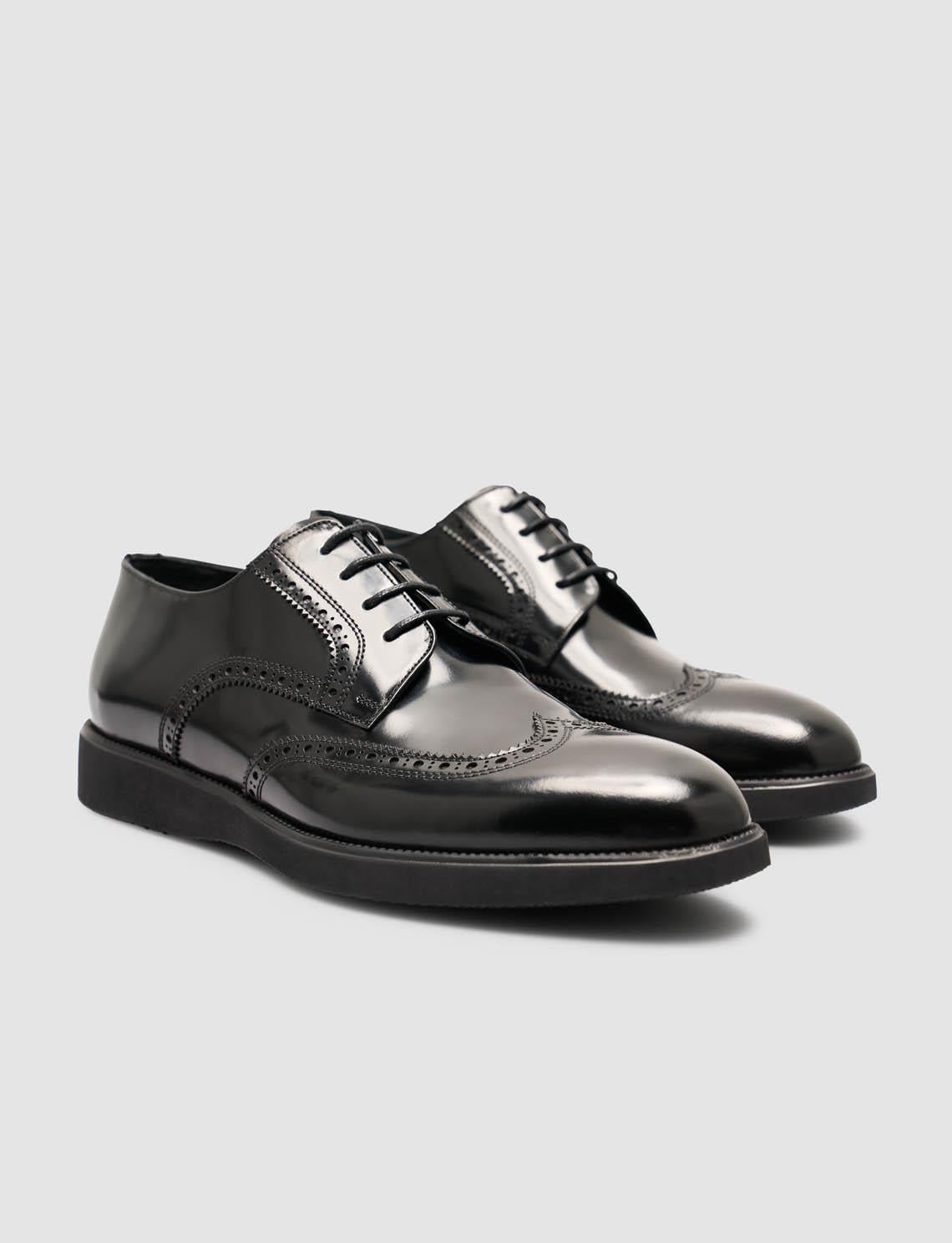 Genuine Open Leather Men's Black Classic Shoes
