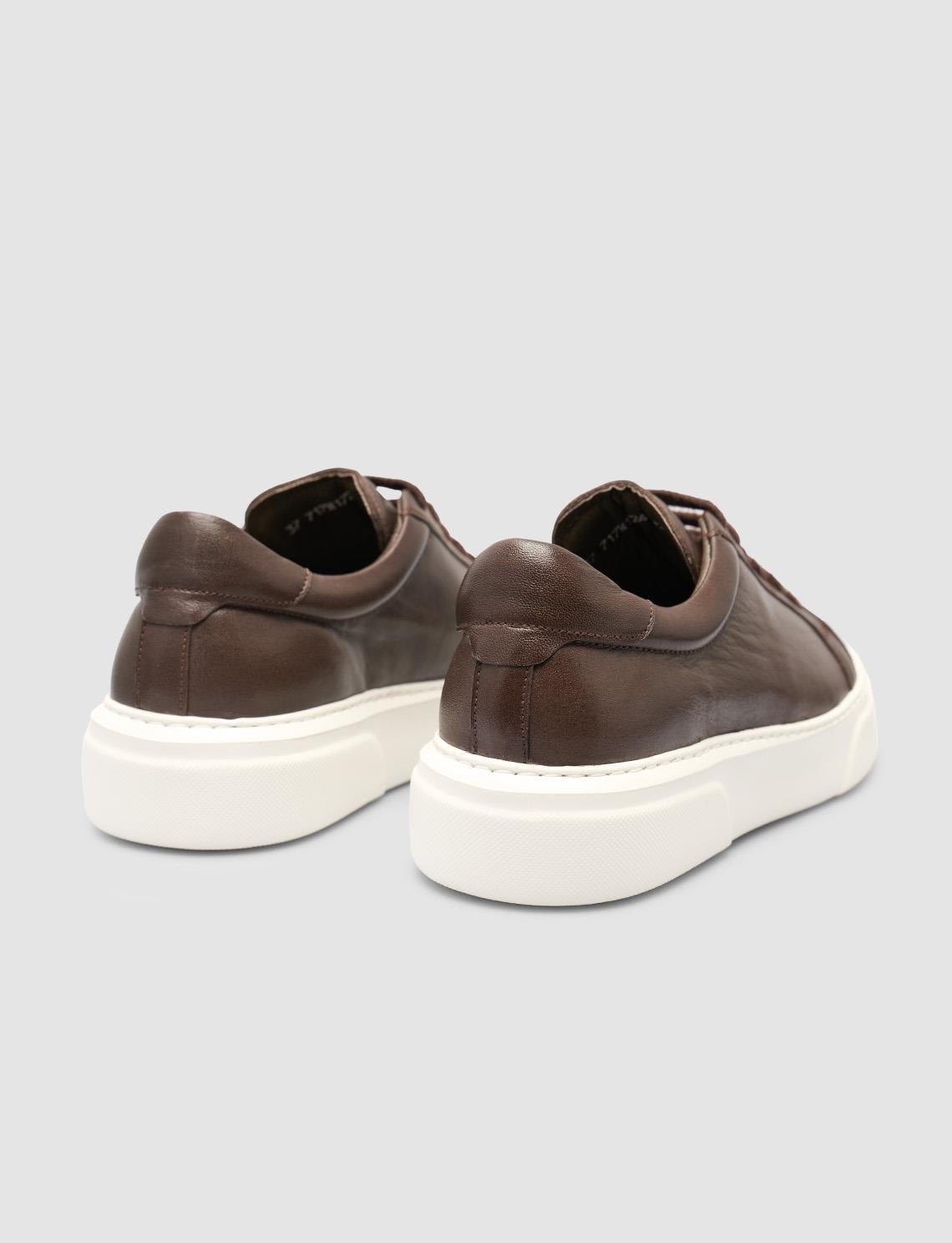 100% Genuine Leather Brown Women's Sneaker