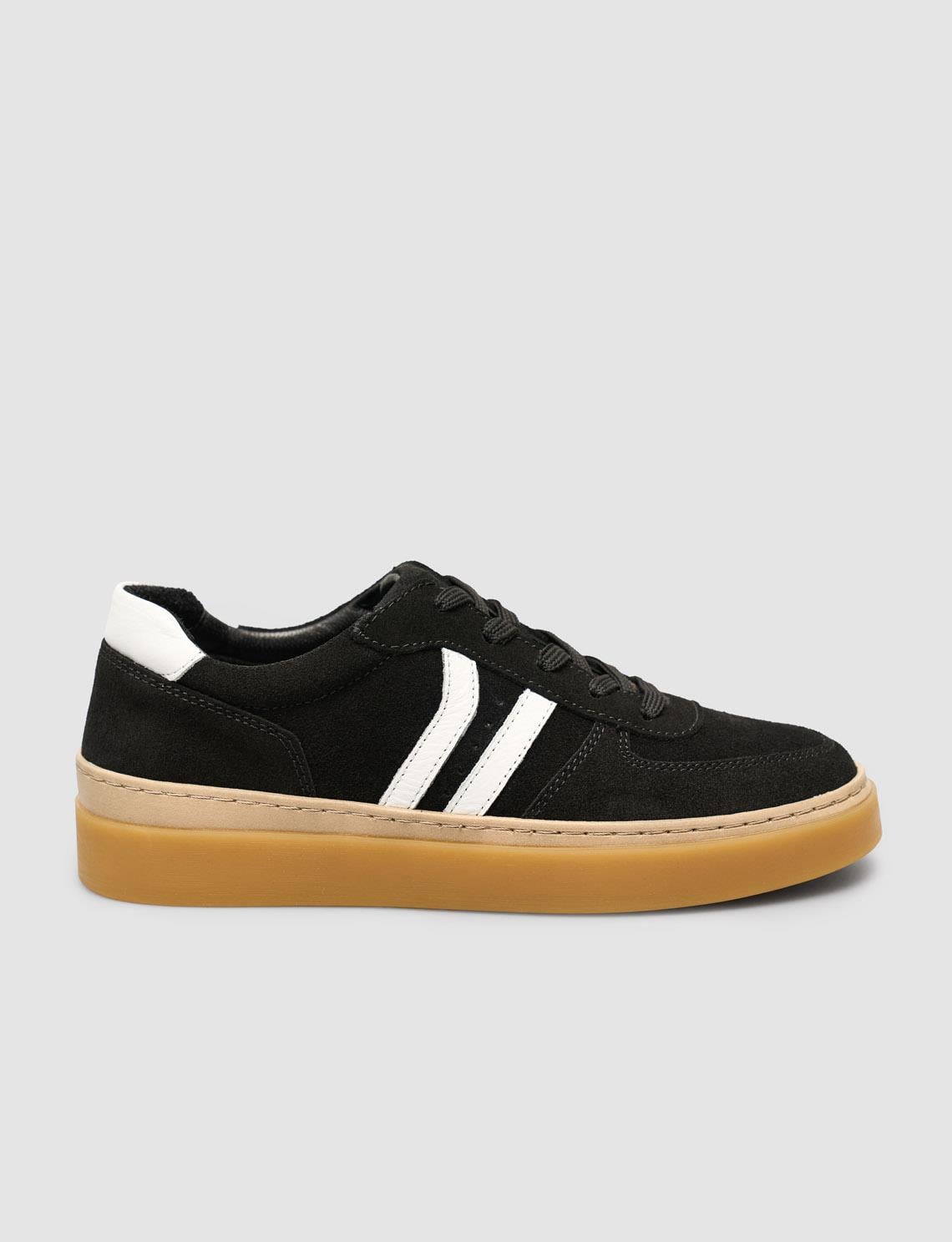 Black Suede Striped Women's Sneakers
