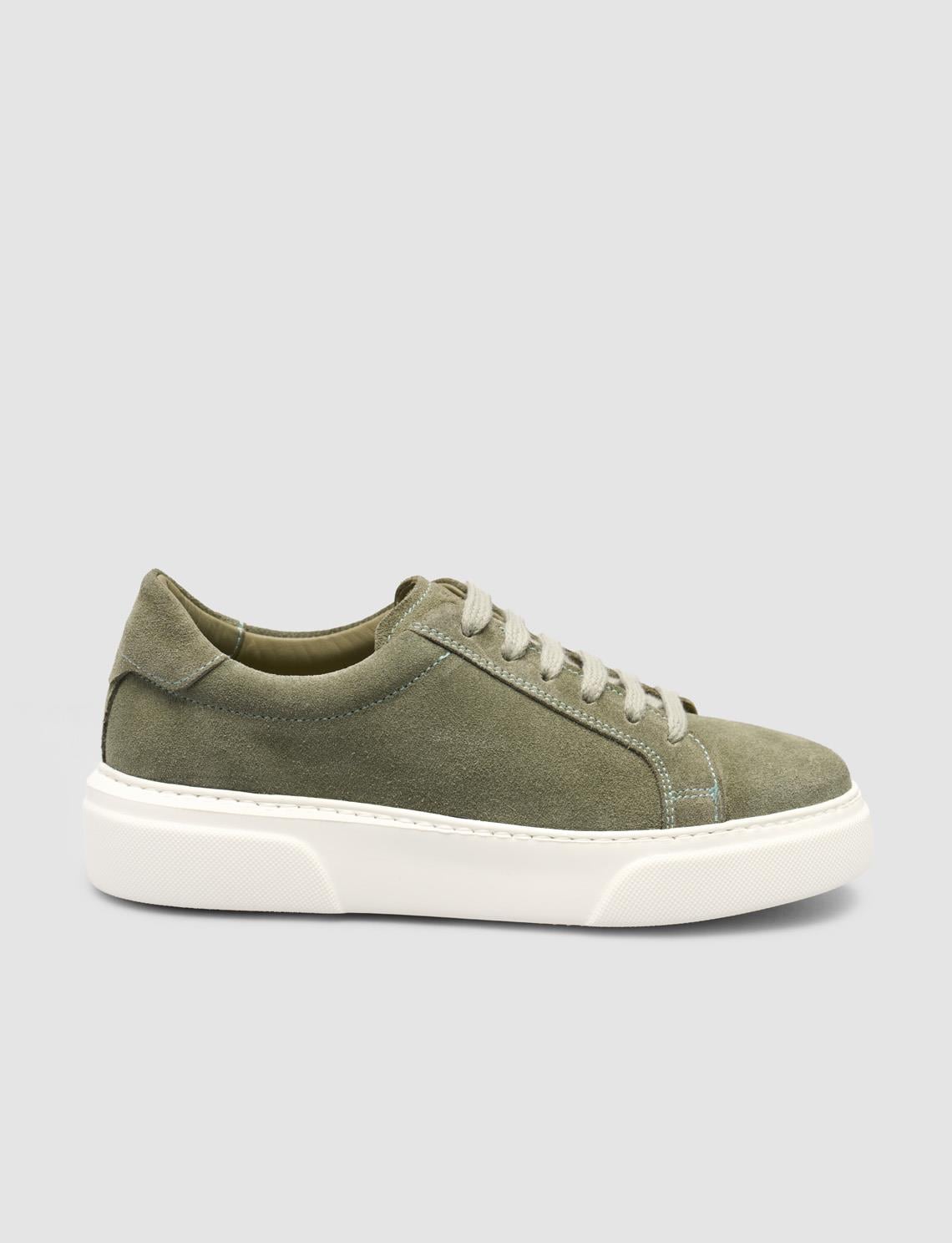 Monamae 100% Genuine Leather Green Women's Sneaker