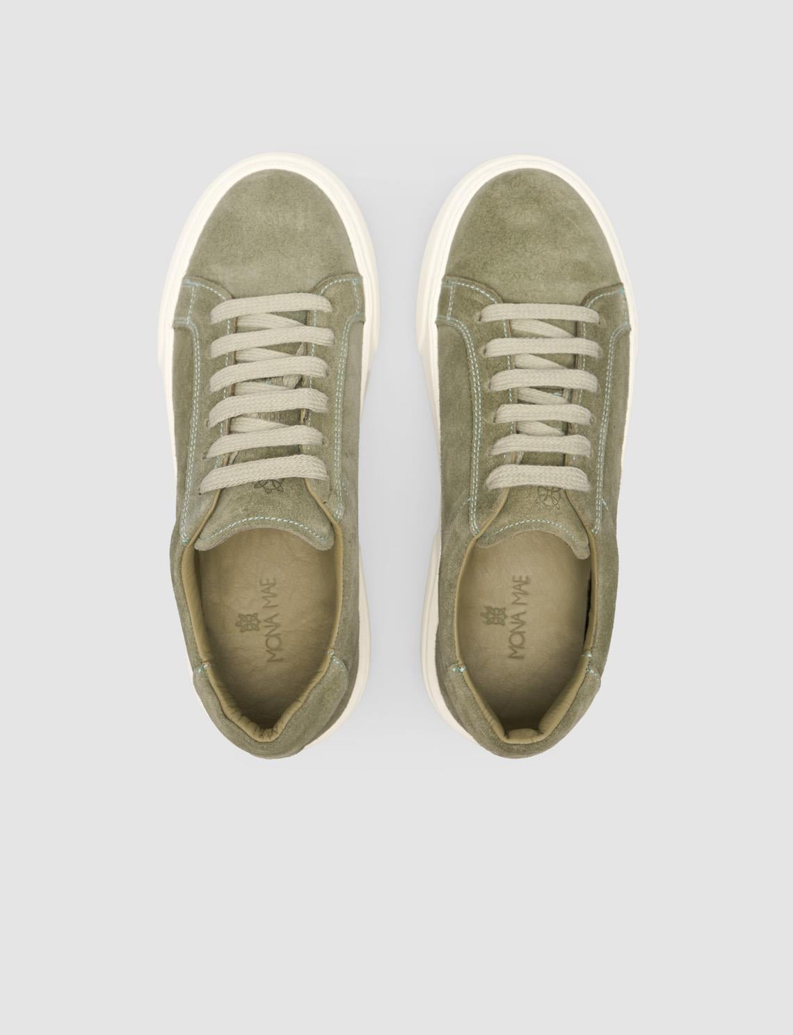 Monamae 100% Genuine Leather Green Women's Sneaker