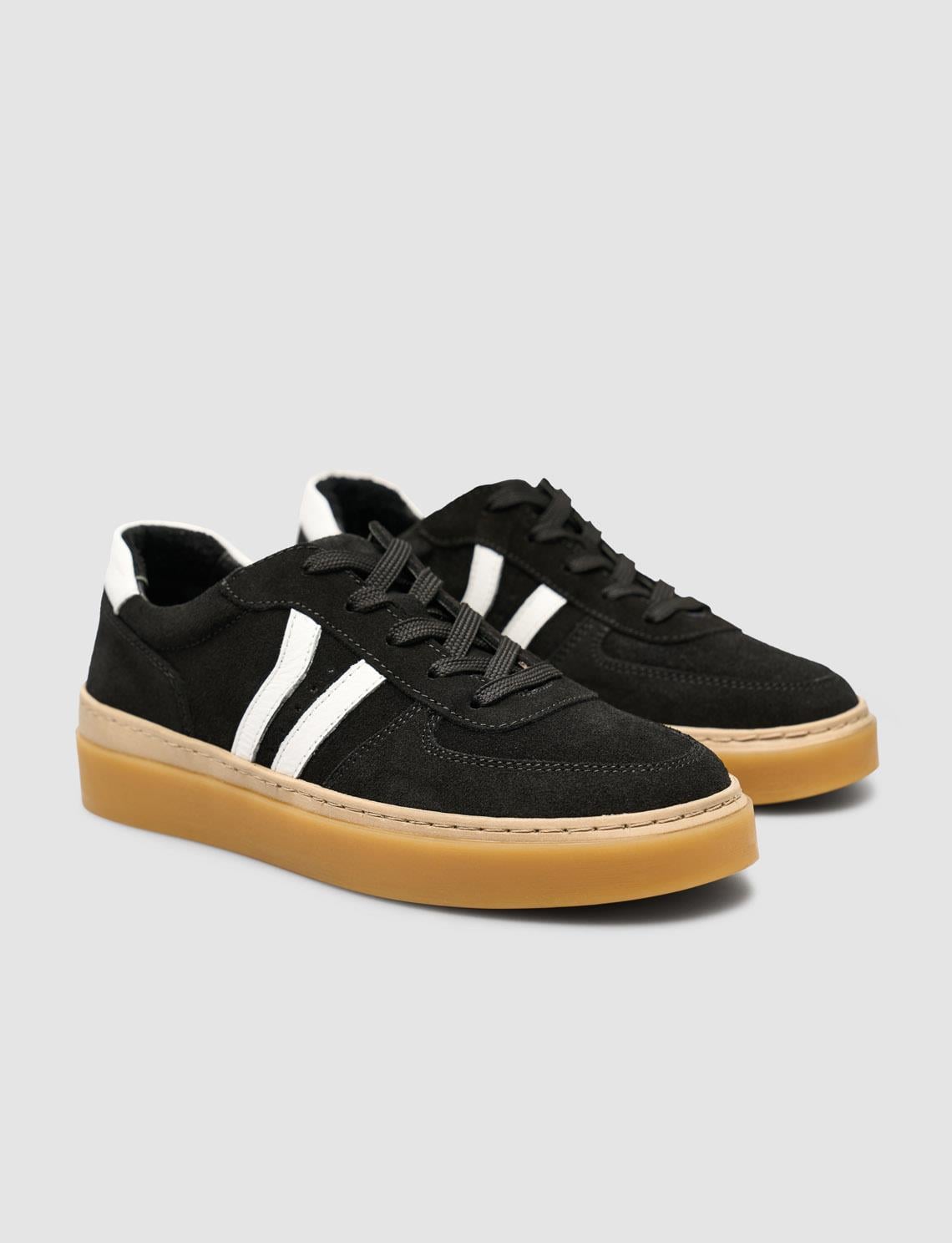 Black Suede Striped Women's Sneakers