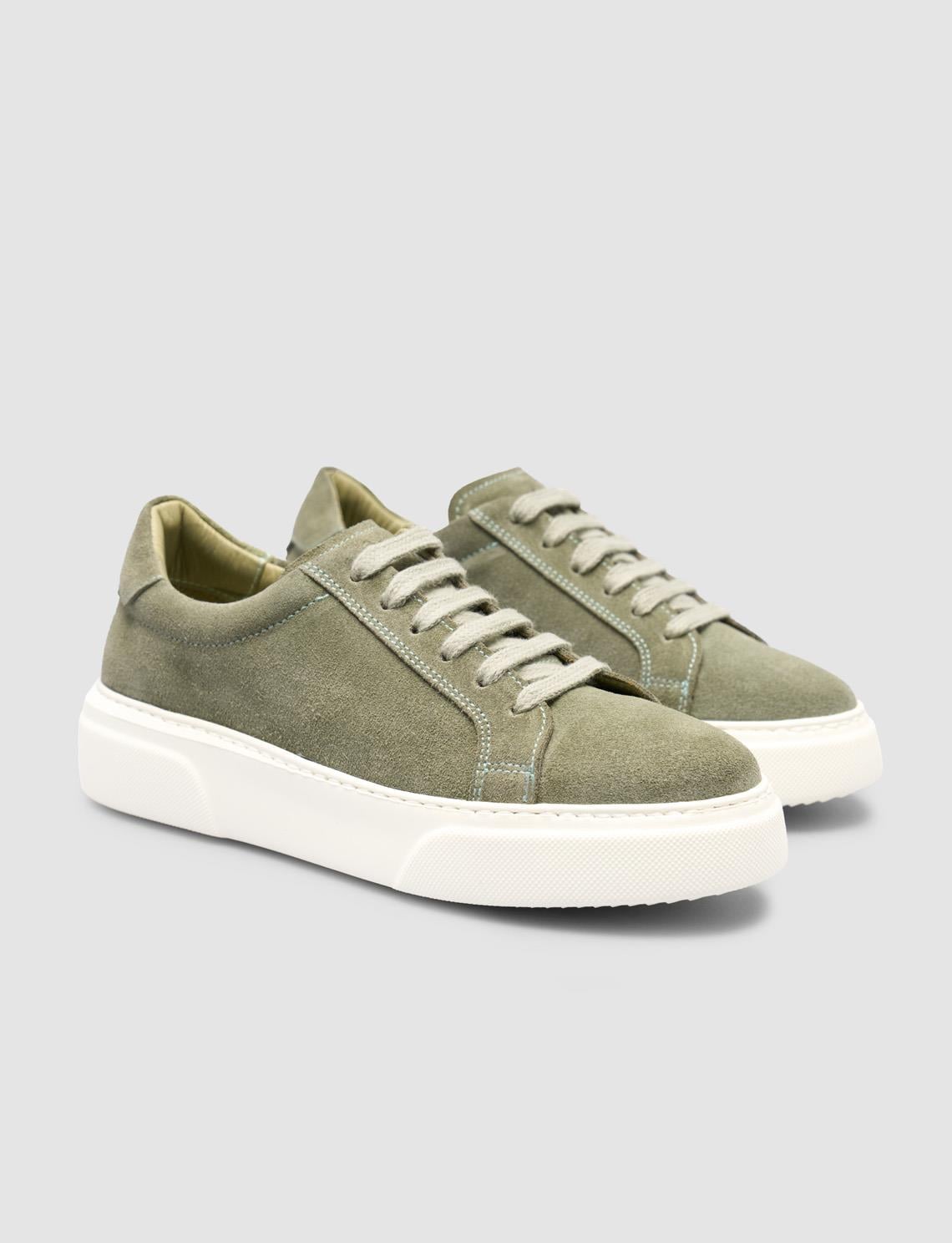 Monamae 100% Genuine Leather Green Women's Sneaker