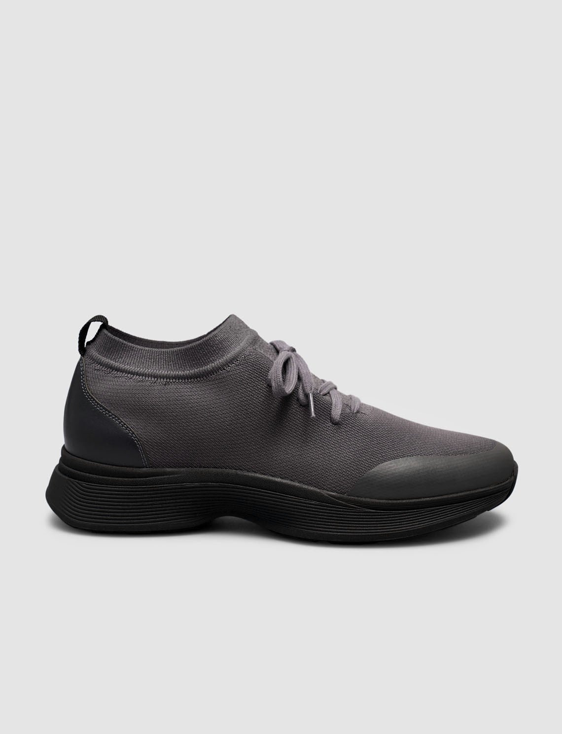Knit & Genuine Cowhide Leather Smoke Gray Men's Sneaker