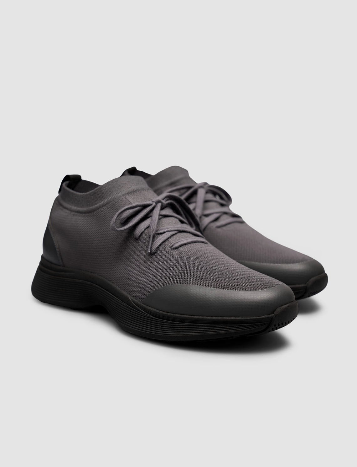 Knit & Genuine Cowhide Leather Smoke Gray Men's Sneaker