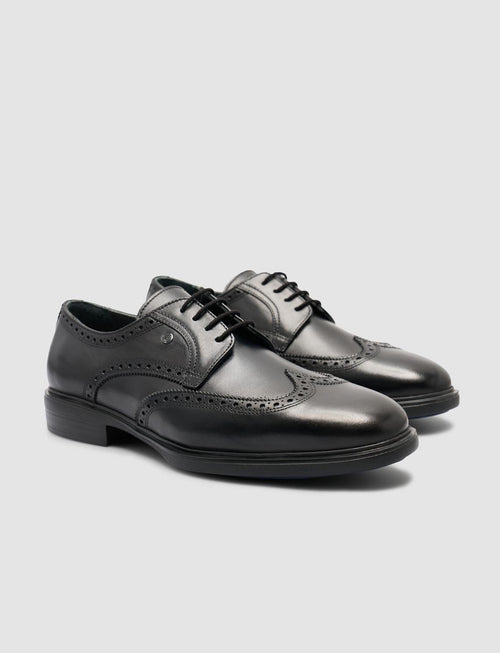 100% Genuine Leather Black Embroidered Pattern Men's Classic Shoes