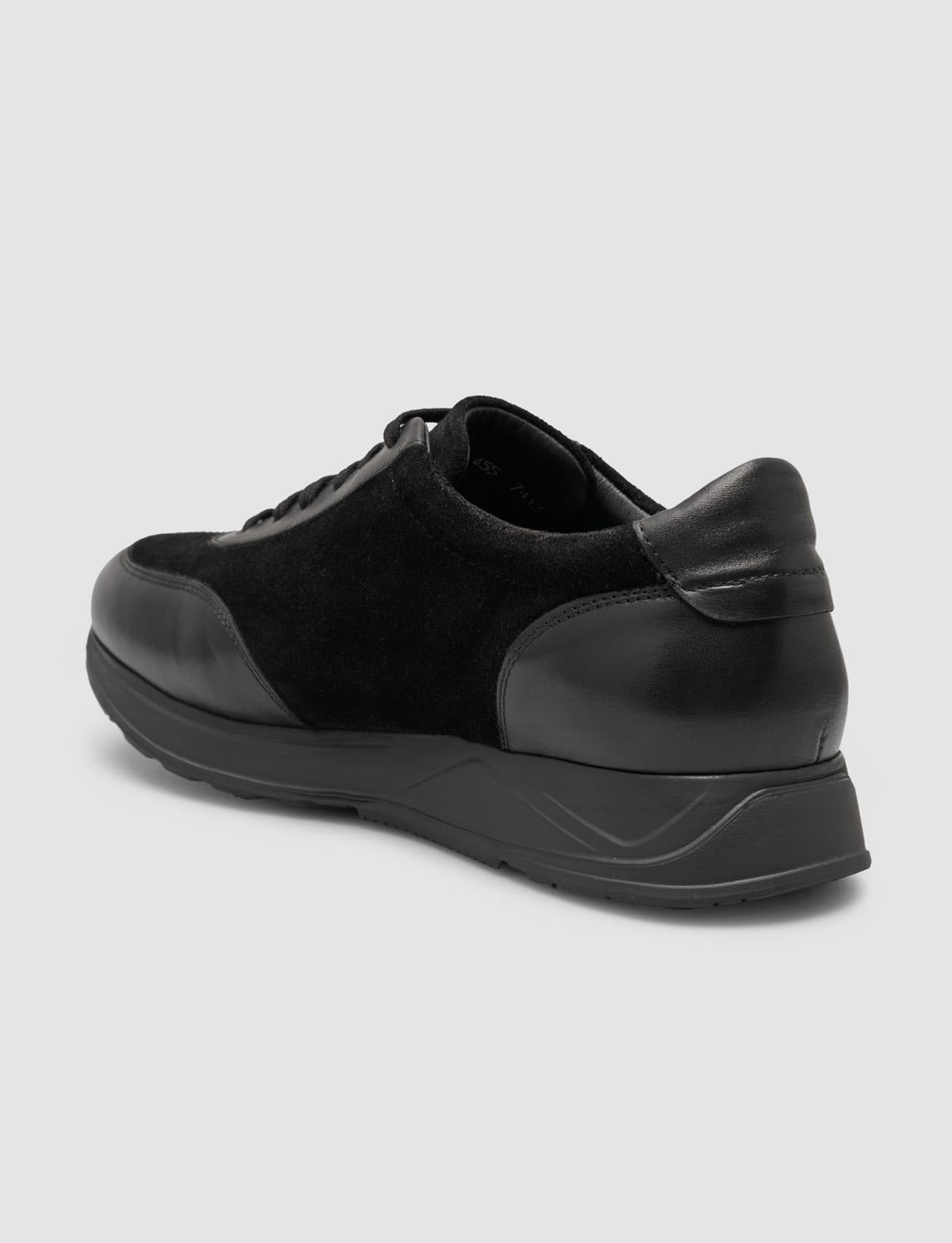 100% Genuine Leather Black Men's Suede Detail Athletic Shoes