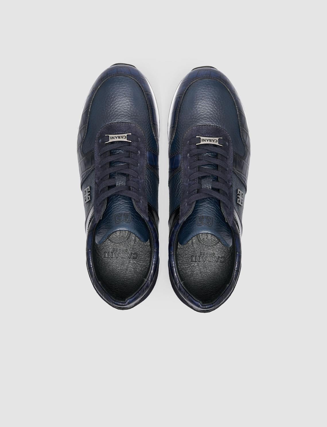 100% Genuine Leather Navy Blue Men's Athletic Shoes