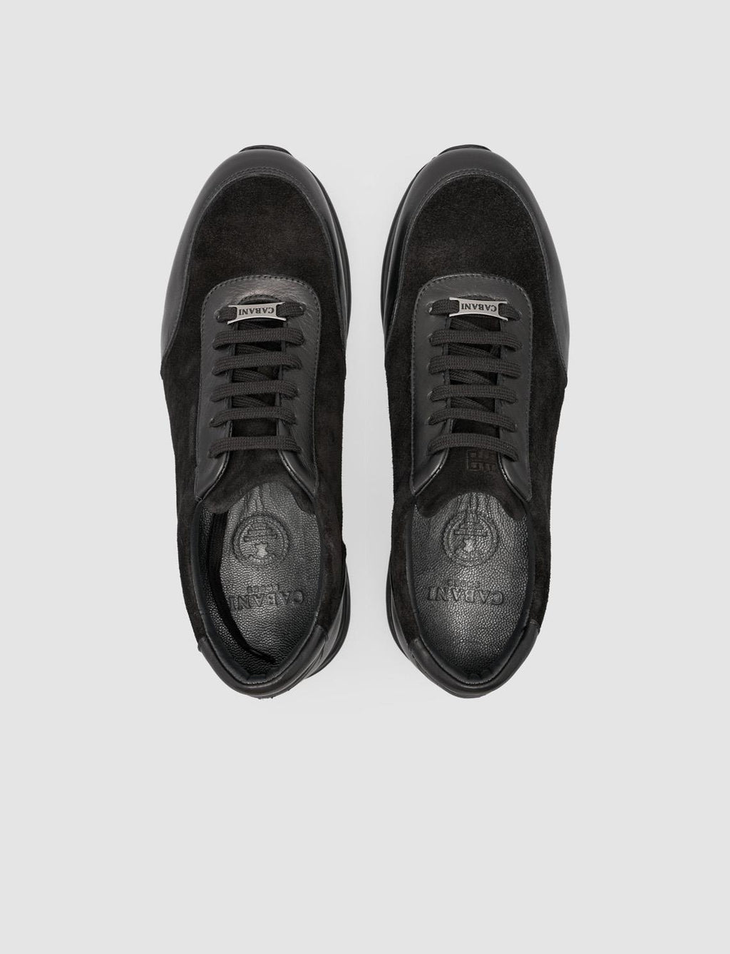 100% Genuine Leather Black Men's Suede Detail Athletic Shoes