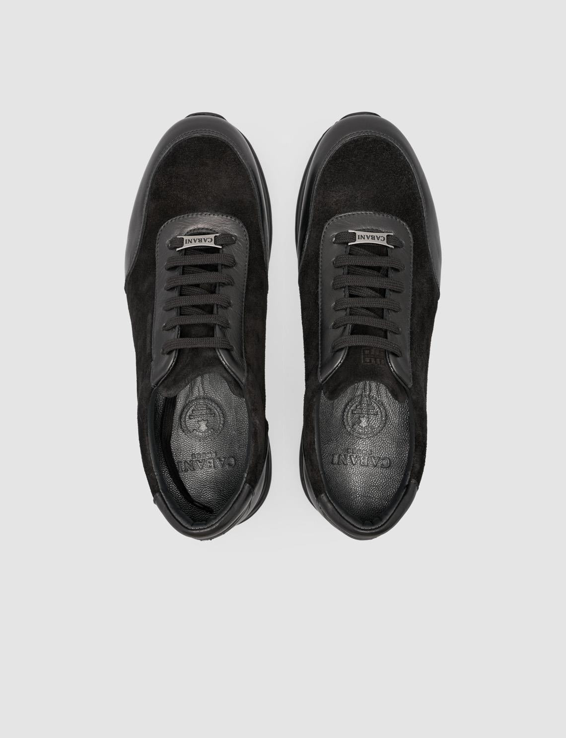 100% Genuine Leather Black Men's Suede Detail Athletic Shoes
