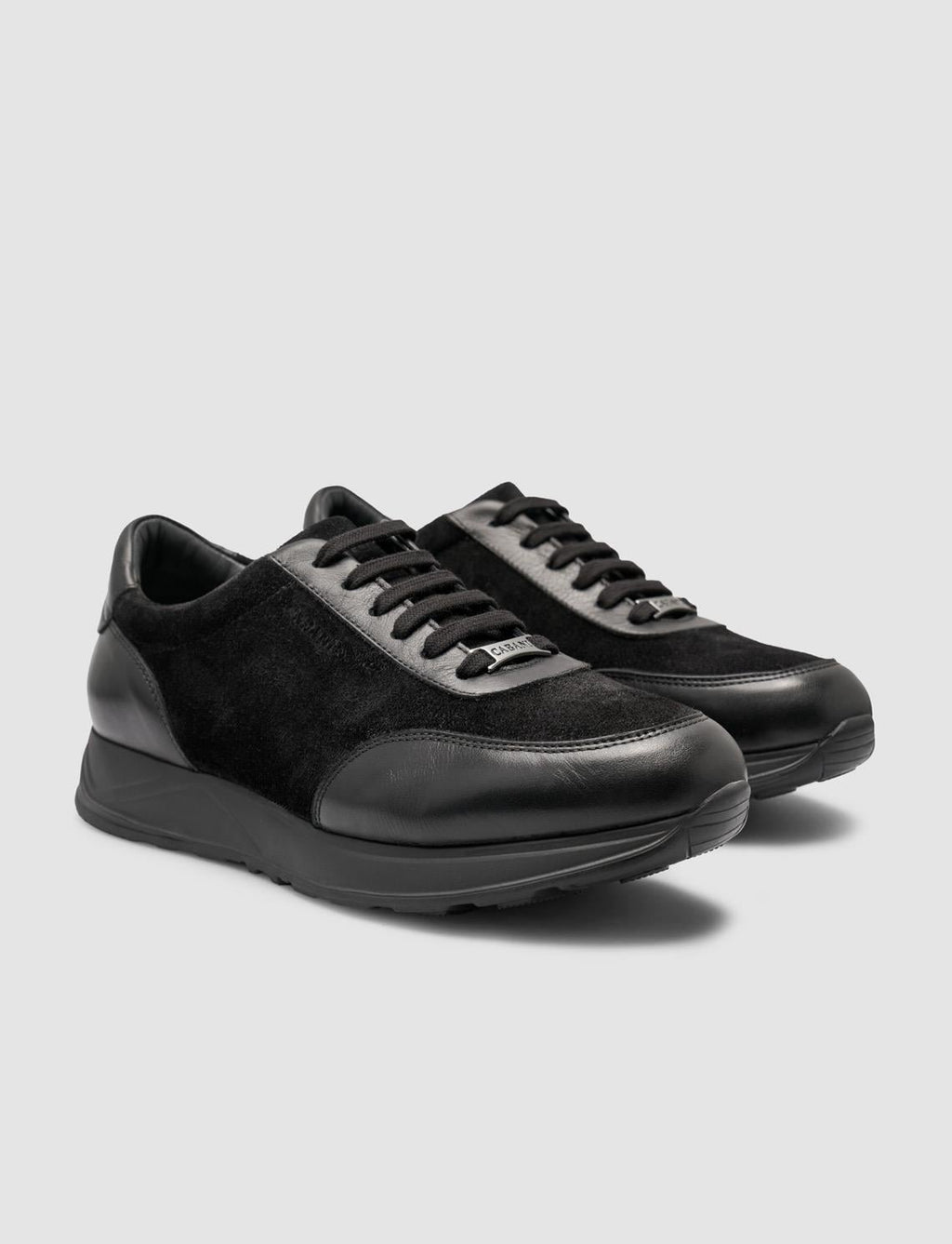100% Genuine Leather Black Men's Suede Detail Athletic Shoes