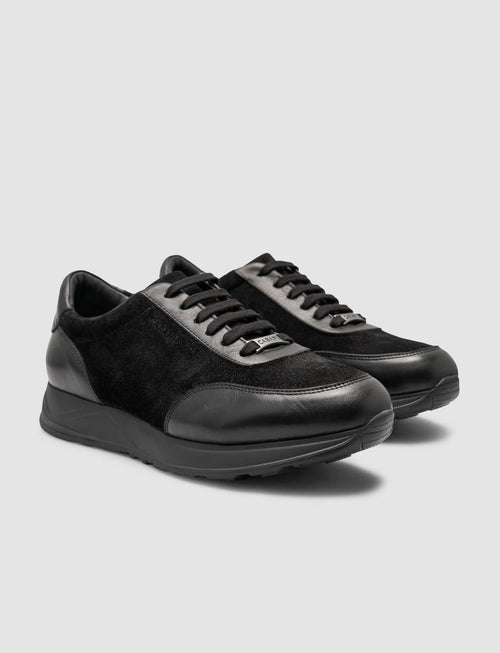 100% Genuine Leather Black Men's Suede Detail Athletic Shoes