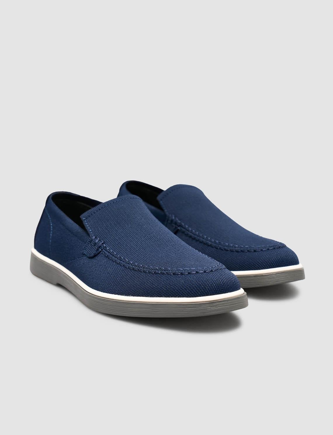 Men's Navy Blue Woven Straw Knit Shoes