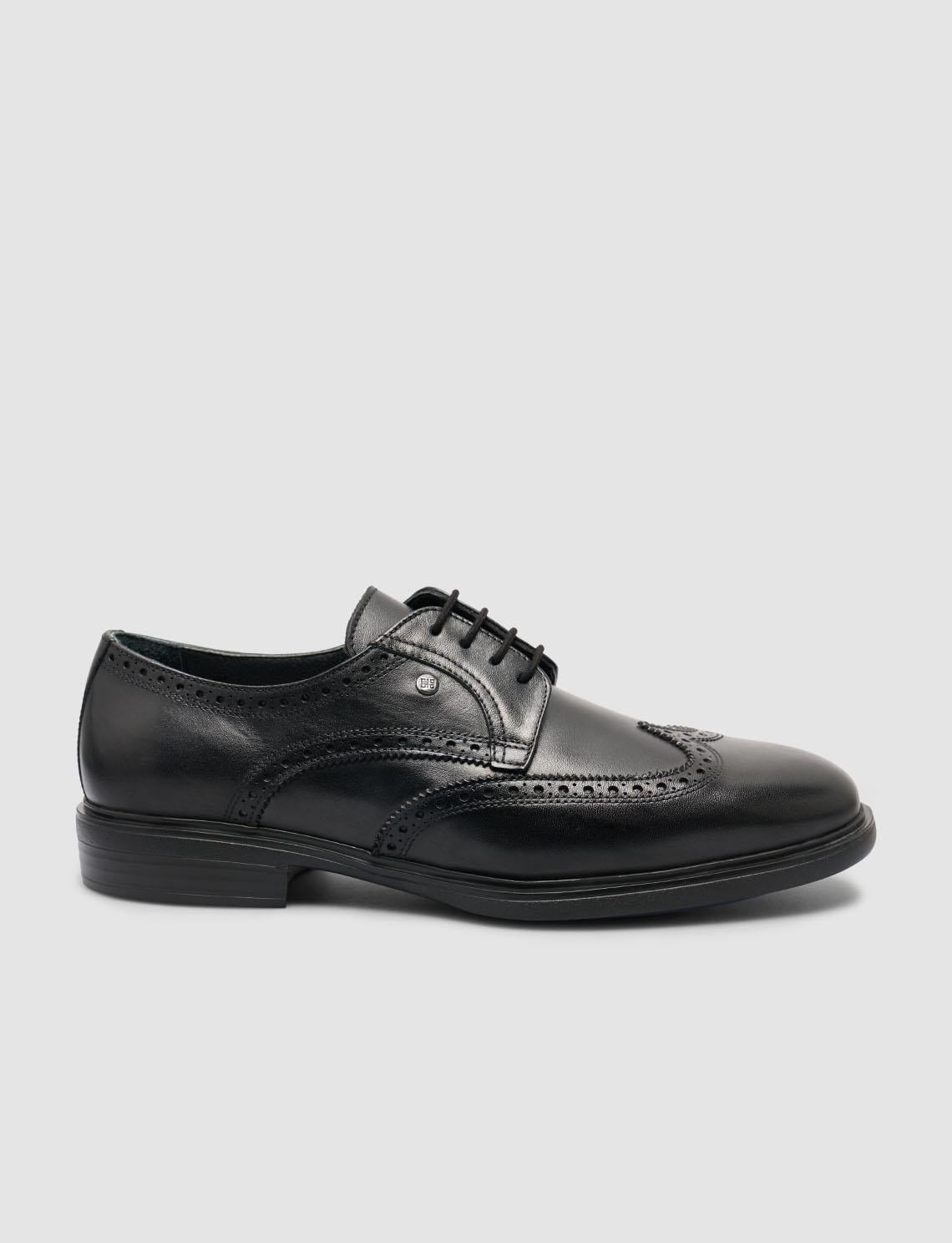 100% Genuine Leather Black Embroidered Pattern Men's Classic Shoes