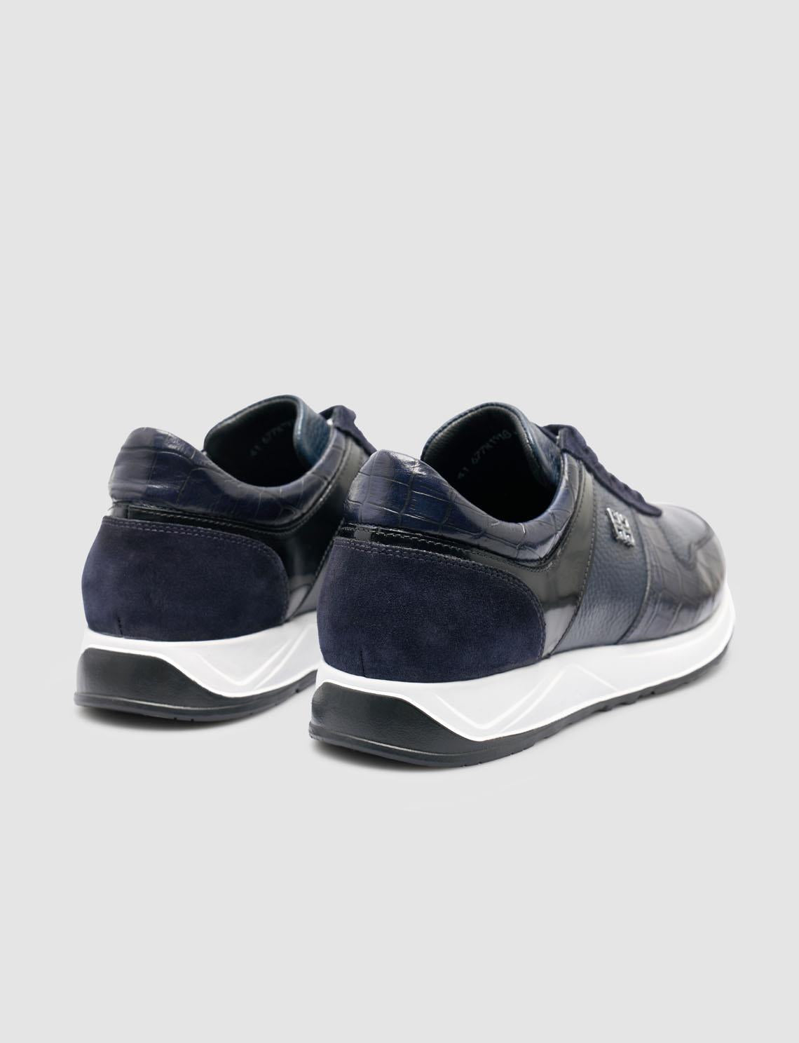 100% Genuine Leather Navy Blue Men's Athletic Shoes