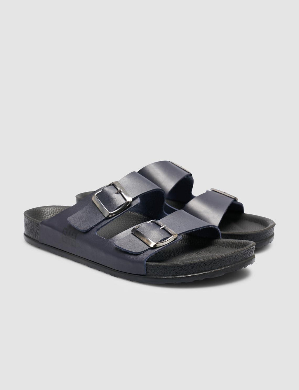 Navy Blue Men's Slippers with Buckle Detail