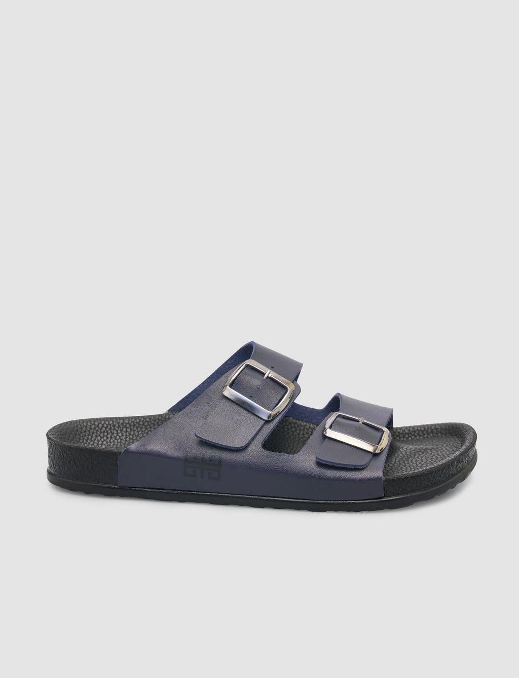 Navy Blue Men's Slippers with Buckle Detail