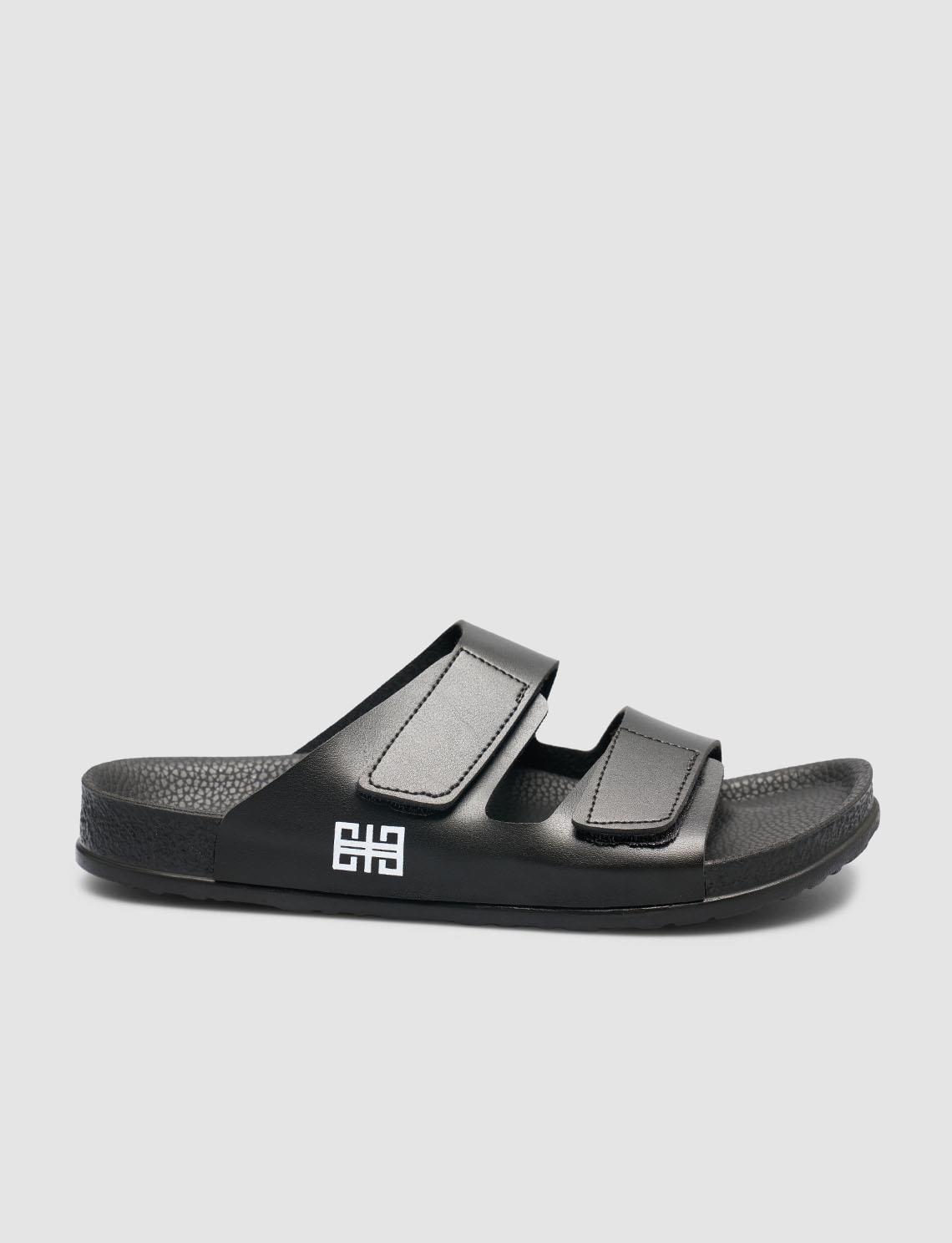 Black Men's Slippers with Velcro Closure