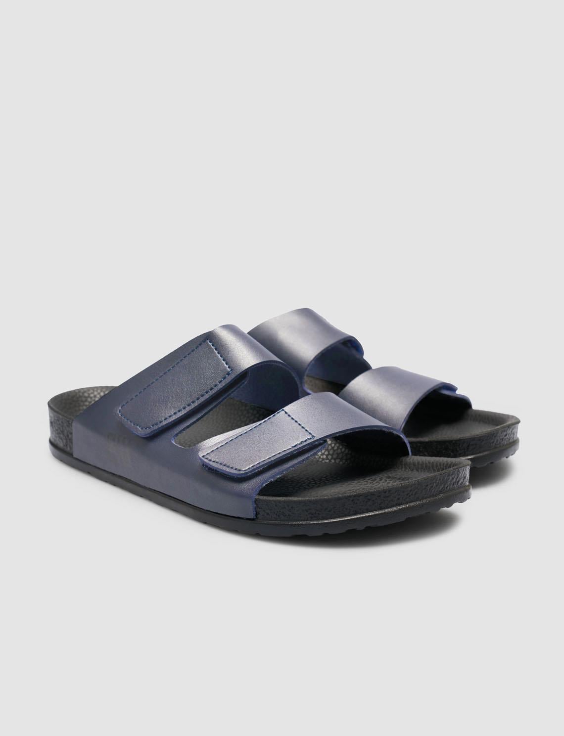 Navy Blue Men's Slippers with Velcro Closure
