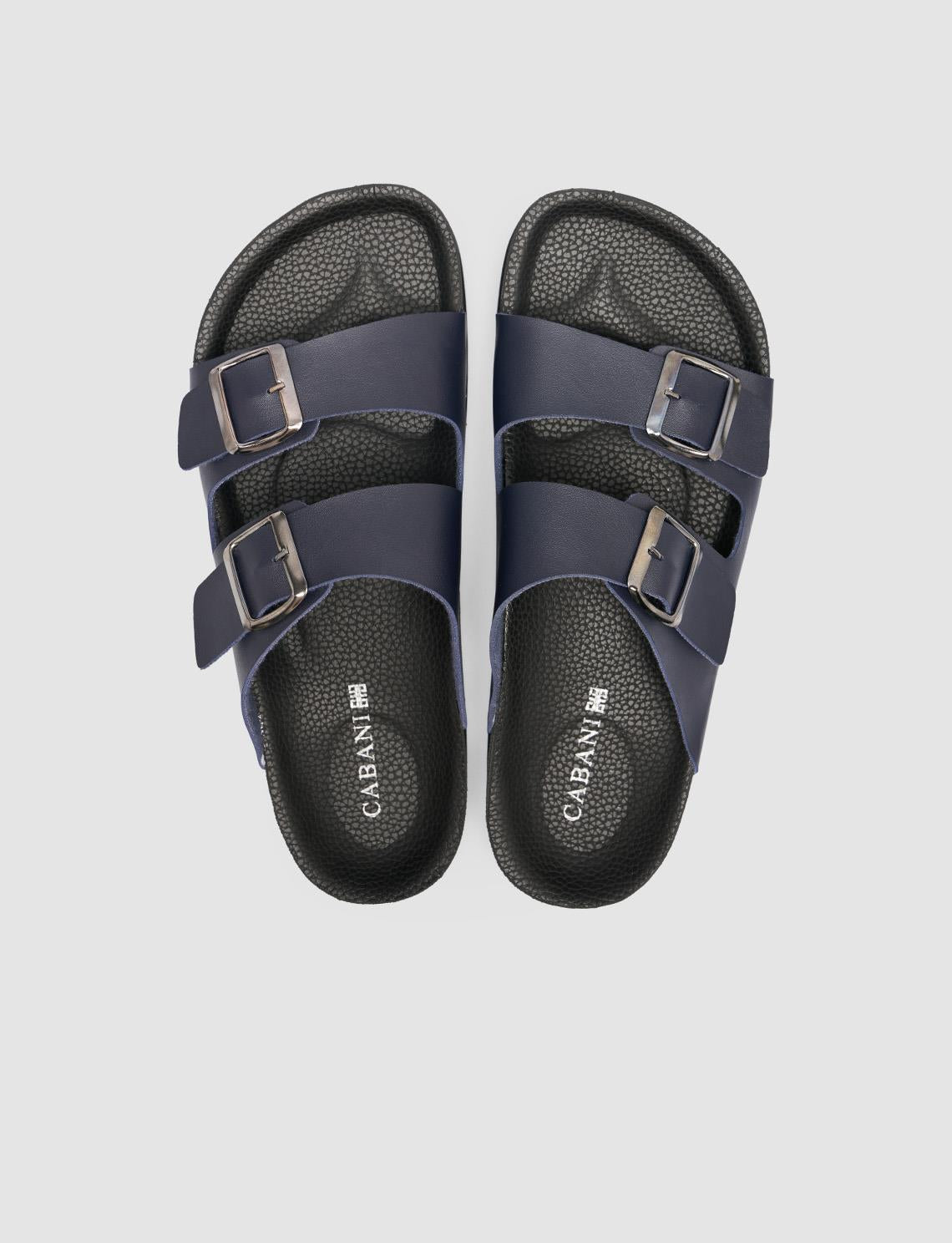 Navy Blue Men's Slippers with Buckle Detail