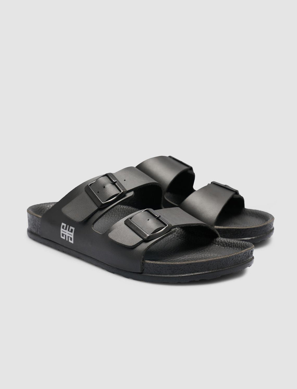 Black Men's Slippers with Buckle Detail