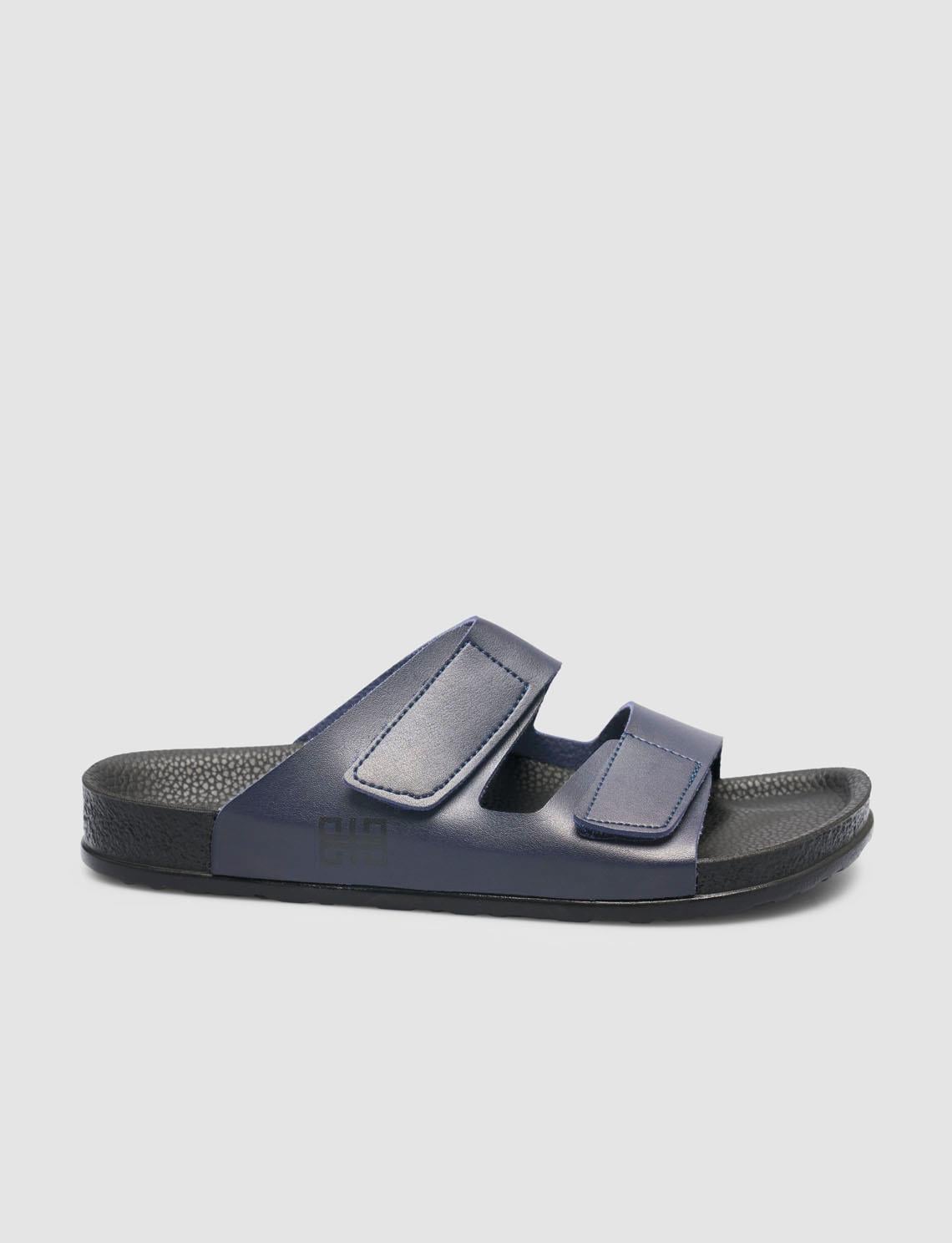 Navy Blue Men's Slippers with Velcro Closure