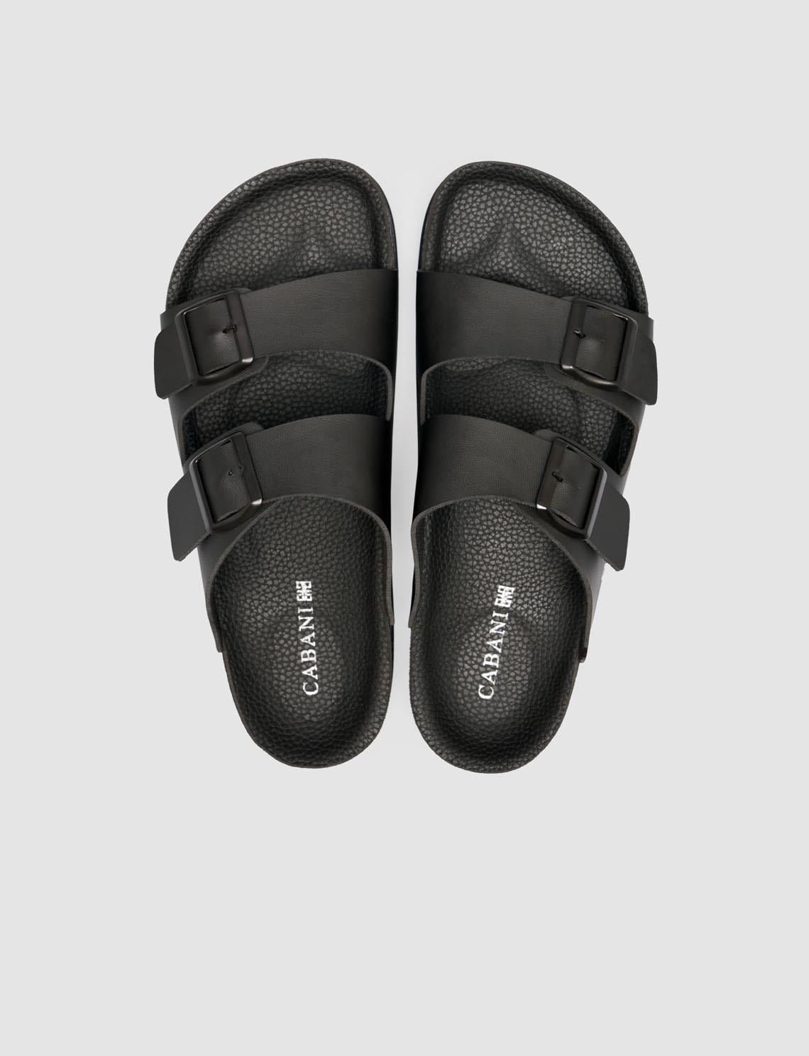 Black Men's Slippers with Buckle Detail