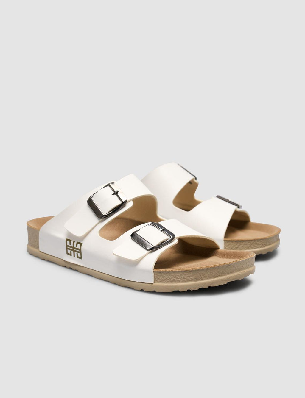 White Women's Slippers with Buckle Detail