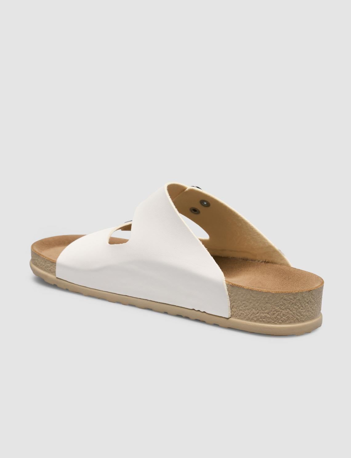 White Women's Slippers with Buckle Detail