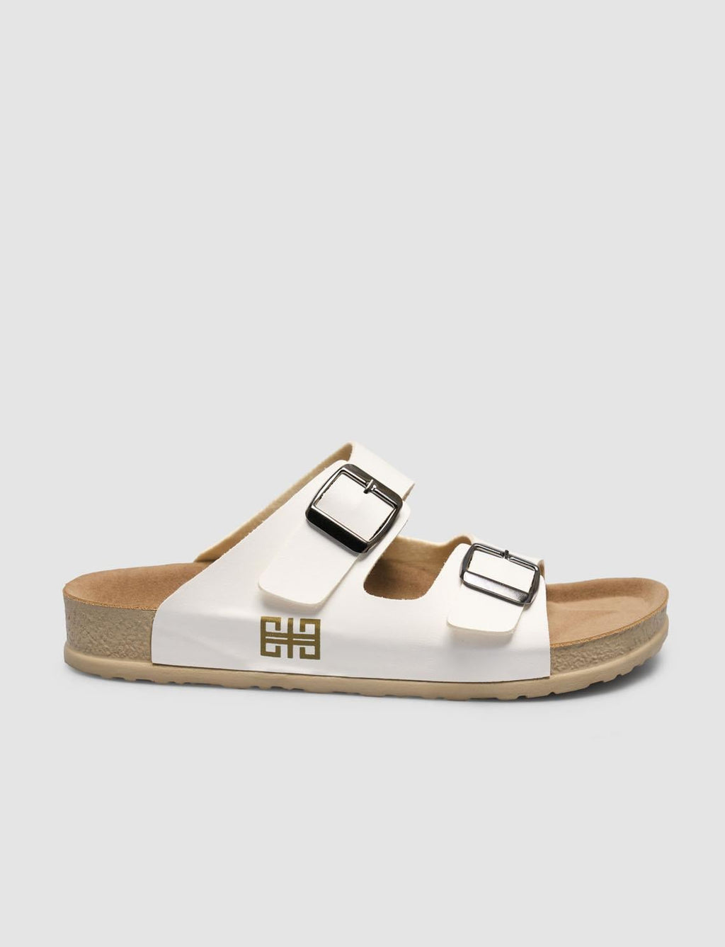 White Women's Slippers with Buckle Detail