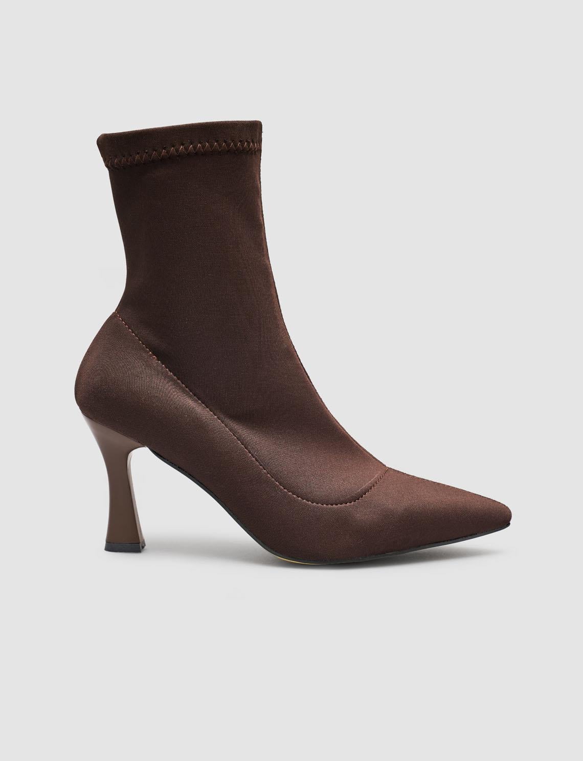 Stretch Brown Women's Heeled Boots